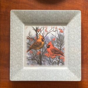 Decorative Square Plate with Cardinal Bird Image